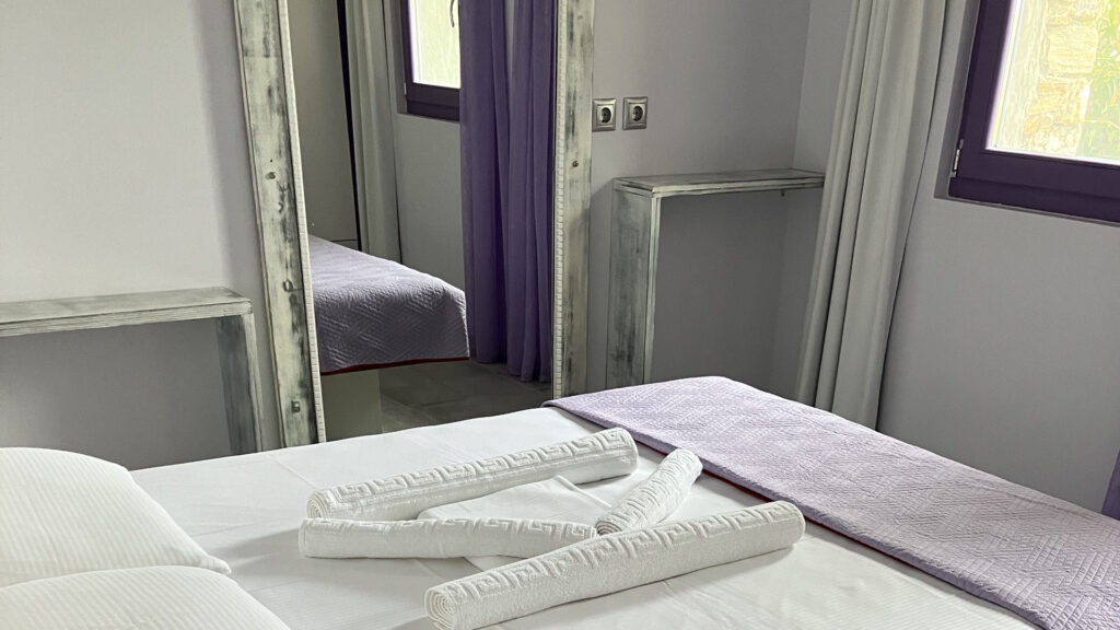 Bedroom, KIVA Villa, KEA island, Cyclades, Greece, relaxing resort, near the Kampi Beach, exclusive pool, air-condition, contemporary design, luxury, private apartment, seafront view