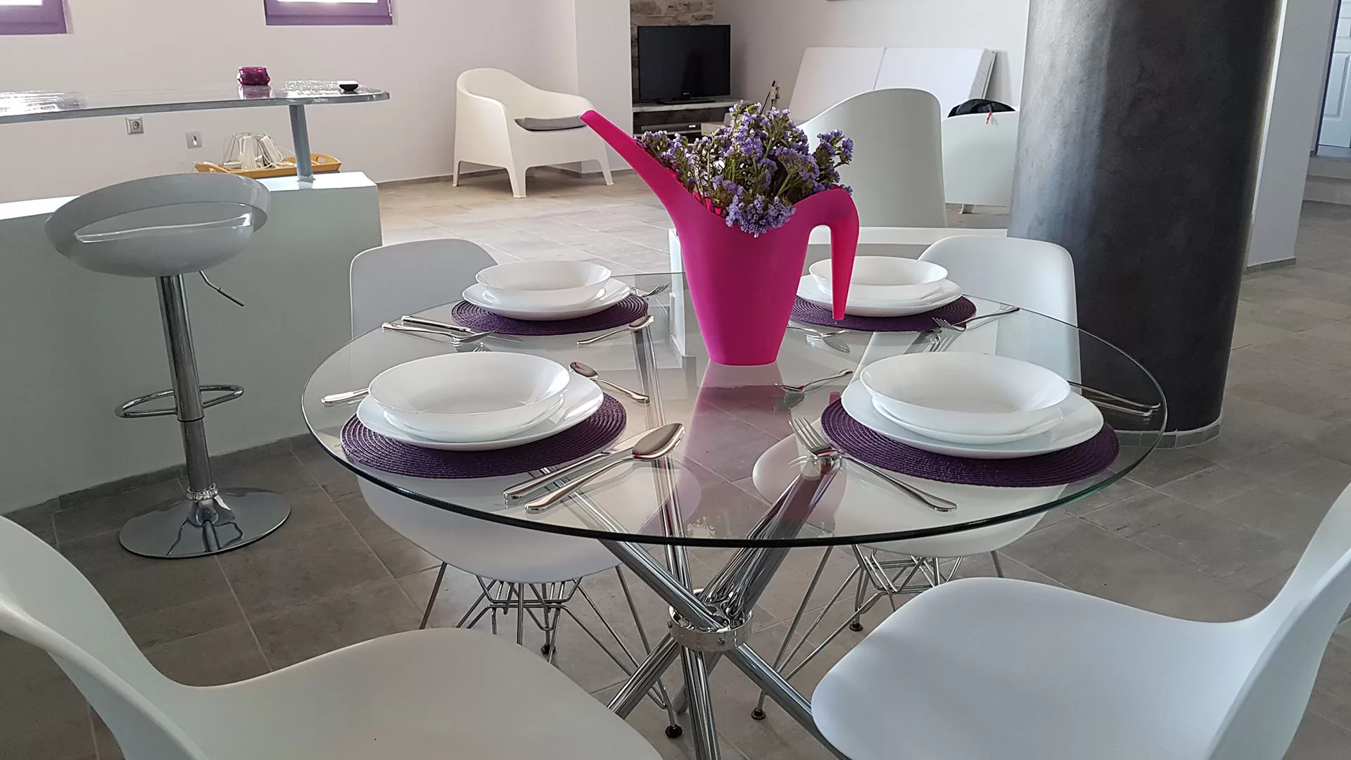 Living Room, KIVA Villa, KEA island, Cyclades, Greece, relaxing resort, near the Kampi Beach, exclusive pool, air-condition, contemporary design, luxury, private apartment, seafront view